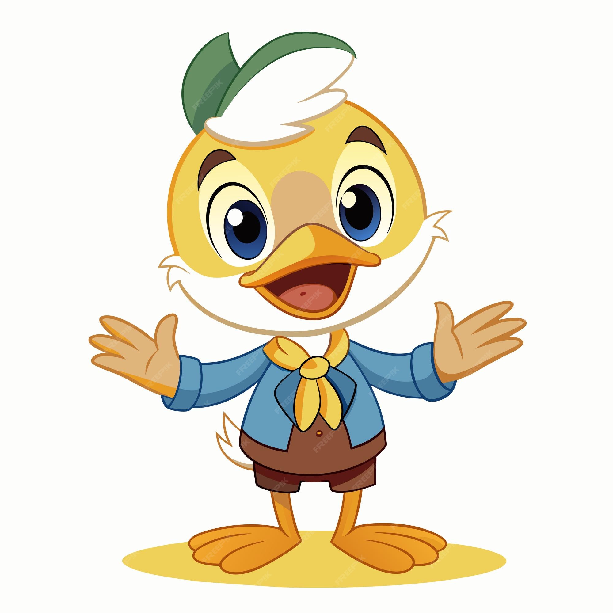 Premium Vector | A cartoon duck with a hat on his head and his hands up