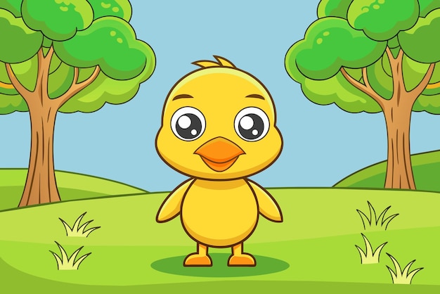 Vector a cartoon duck with trees in the background