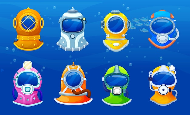 Cartoon duikerhelmen of onderwateraqualungmaskers