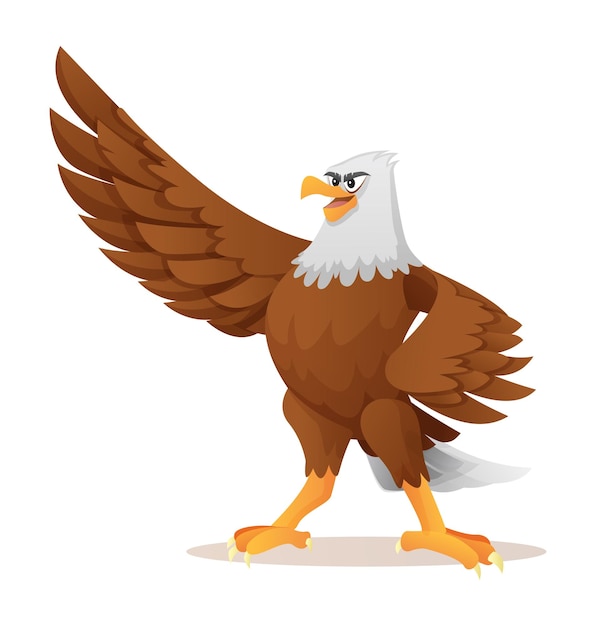 Cartoon eagle waving wing illustration isolated on white background