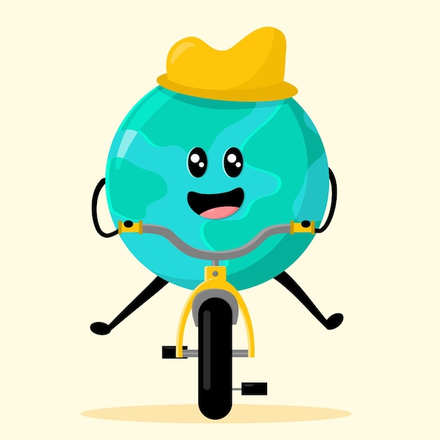 Vector cartoon earth on a bicycle