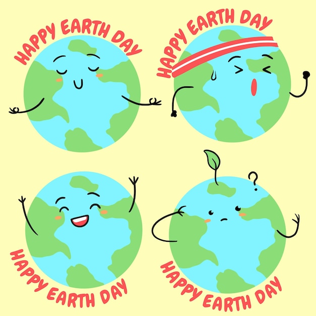 Vector cartoon earth flat style world environment earth day