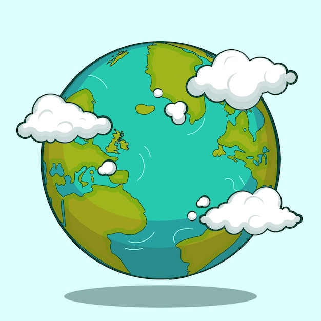 Vector cartoon earth surround by clouds