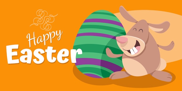 Vector cartoon easter bunny with painted egg greeting card
