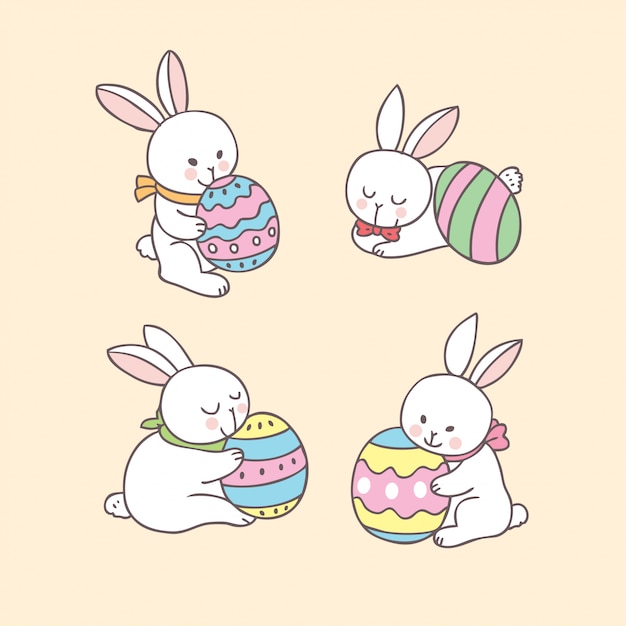 Cartoon Easter day rabbit and colorful egg vector.