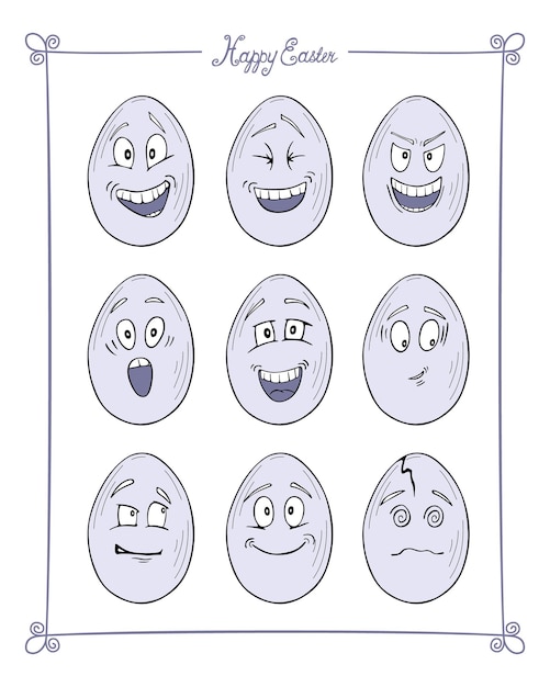 Vector cartoon easter eggs happy easter emotions