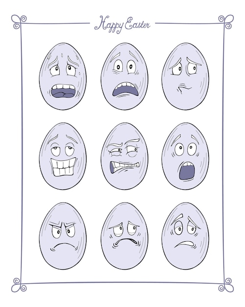 Vector cartoon easter eggs happy easter emotions