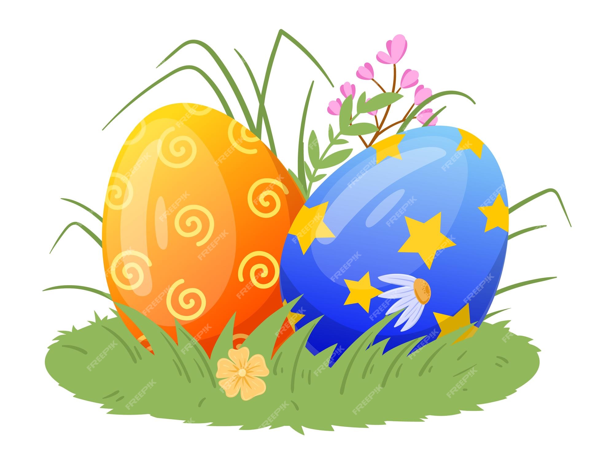 Premium Vector  Painted eggs on the grass on an isolated transparent  background. easter eggs png, grass png. easter.