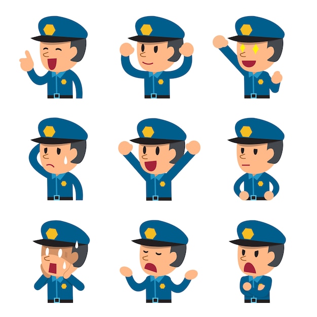 Cartoon een politieagent ziet verschillende emoties