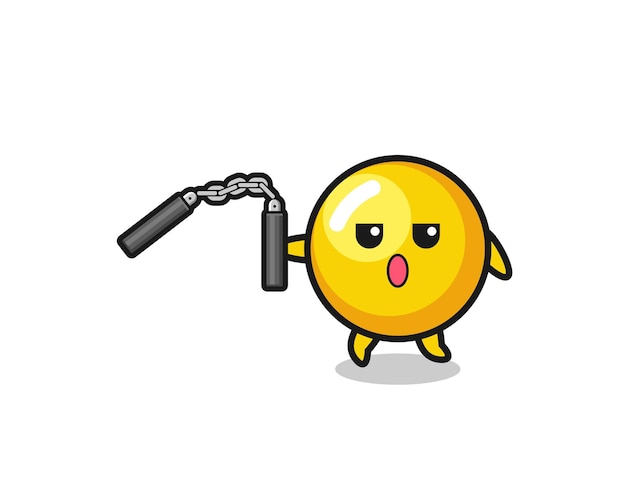 Cartoon of egg yolk using nunchaku