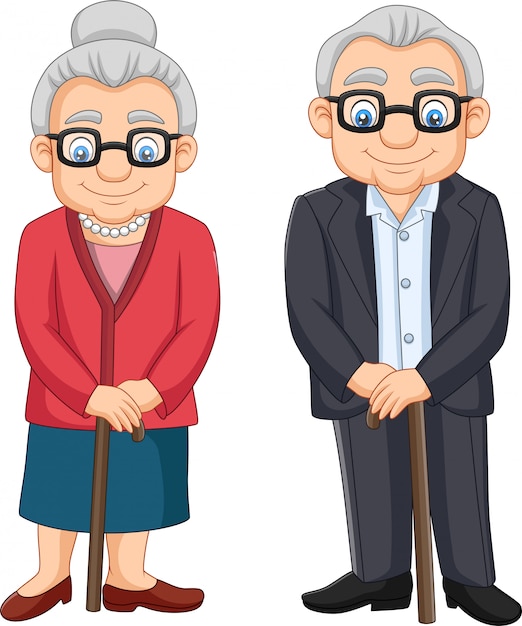 Cartoon elderly couple isolated on white background