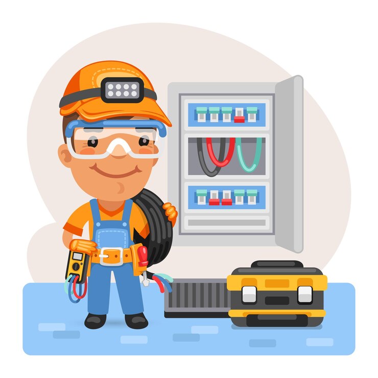 Vector cartoon electrician cable man