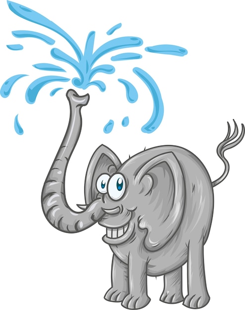 Elefante del cartone animato che spruzza acqua illustrazione di doodle nel vettore simpatico elefante vettoriale