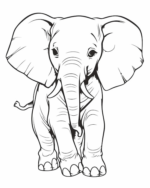 A cartoon elephant with a black and white face.