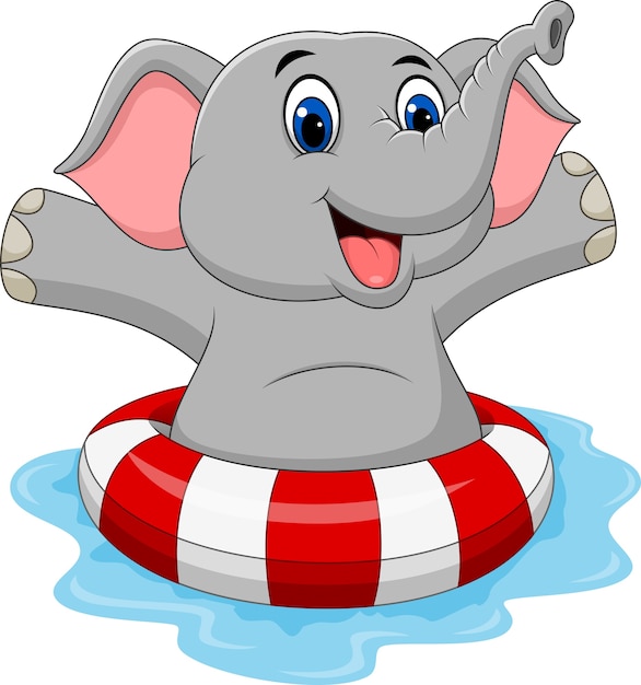 Cartoon elephant with inflatable ring