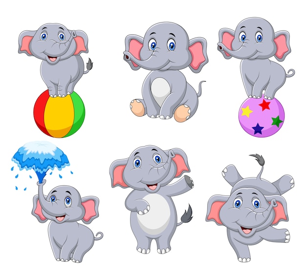 Cartoon elephants collection with different actions