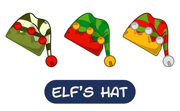 Cartoon elf hat illustrazione set di colori di variazione eps 10 vettore