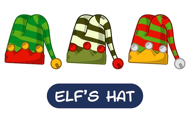 Cartoon elf hat illustrazione set di colori di variazione eps 10 vettore