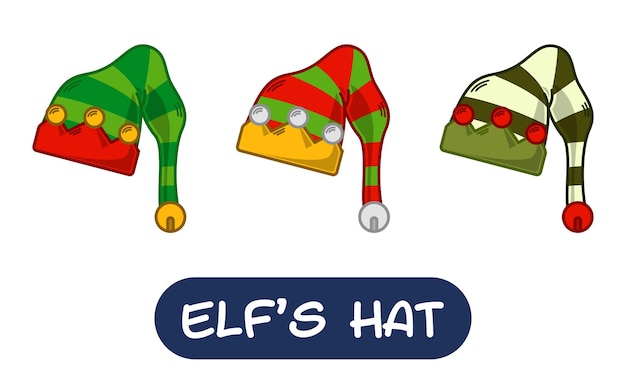 Cartoon elf hat illustrazione set di colori di variazione eps 10 vettore