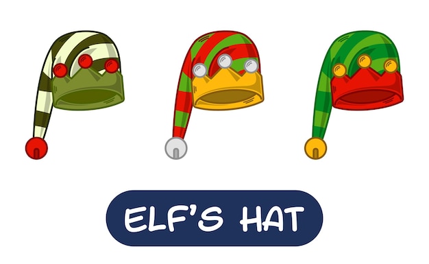 Cartoon elf hat illustrazione set di colori di variazione eps 10 vettore