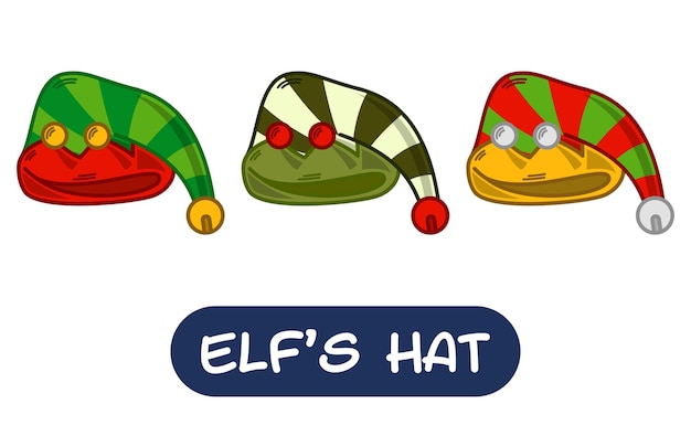 Vettore cartoon elf hat illustrazione set di colori di variazione eps 10 vettore