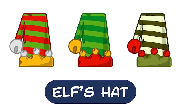 Cartoon elf hat illustrazione set di colori di variazione eps 10 vettore