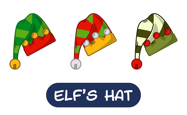 Cartoon elf hat illustrazione set di colori di variazione eps 10 vettore