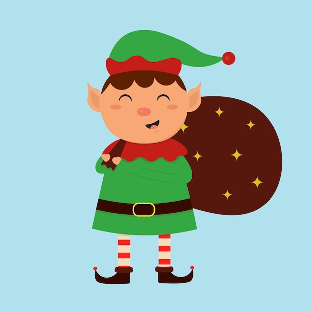 Cartoon elf with a bag