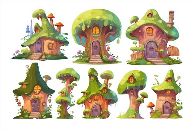 Cartoon elves houses Isolated on background Cartoon vector illustration