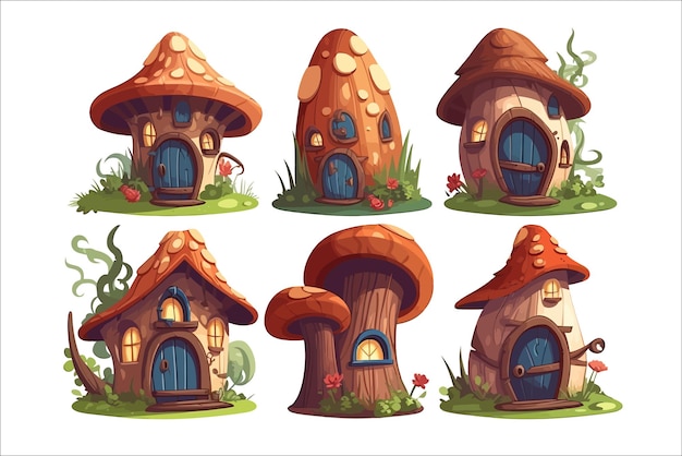 Cartoon elves houses Isolated on background Cartoon vector illustration