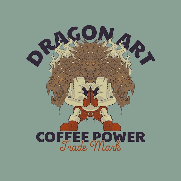 Cartoon embleem van draak koffie mascotte met retro stijl