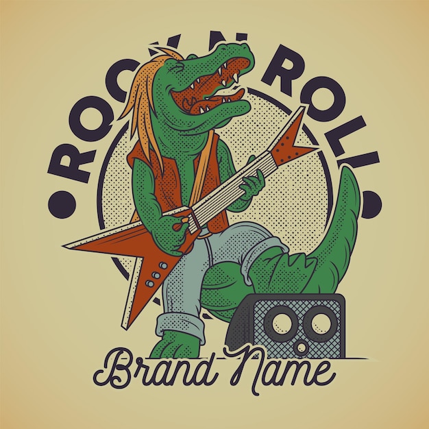 Cartoon emblem of crocodile playing an electric guitar