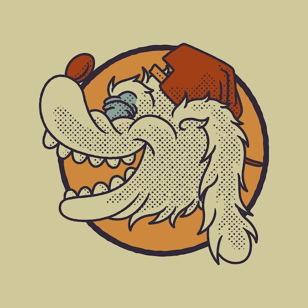 Cartoon emblem of side view cartoon smiling dog with retro style