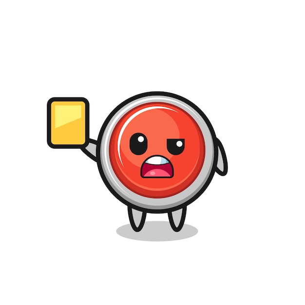 Vector cartoon emergency panic button character as a football referee giving a yellow card