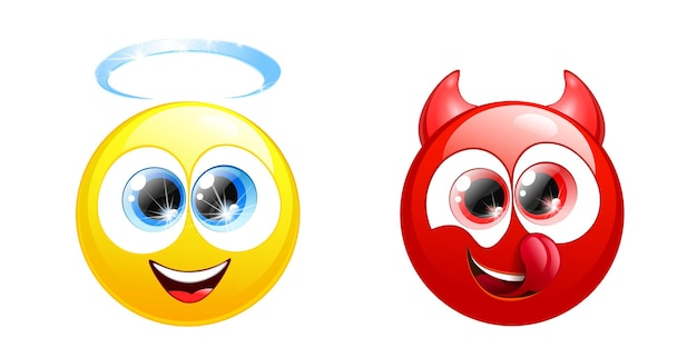 Vector cartoon emoji angel and devil