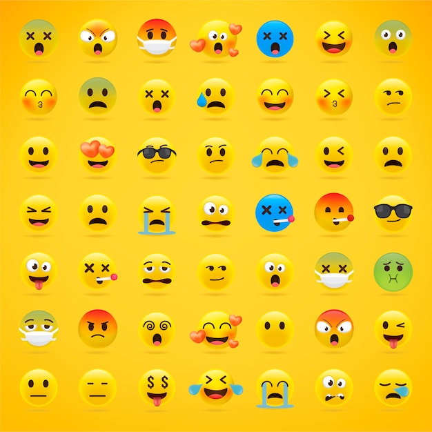 Vettore collezione di emoji dei cartoni animati.