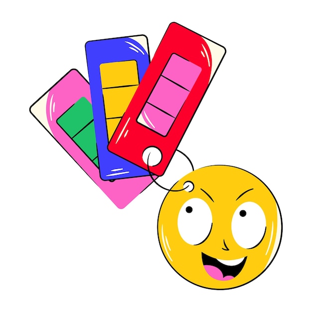 A cartoon emoticon with a smiley face and a red and blue keypad