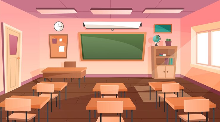 Vector cartoon empty school classroom room