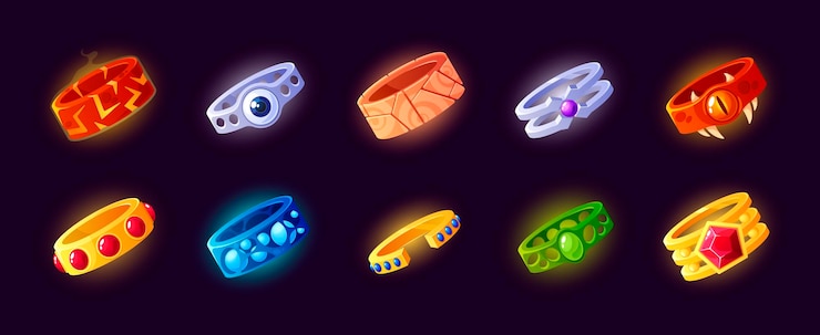 Vector 착용자에게 특별한 능력이나 보호를 부여하는 것으로 여겨지는 신비로운 힘이 깃든 만화 마법의 반지는 민속과 판타지 이야기 벡터 일러스트레이션에서 매력적인 요소를 형성합니다.