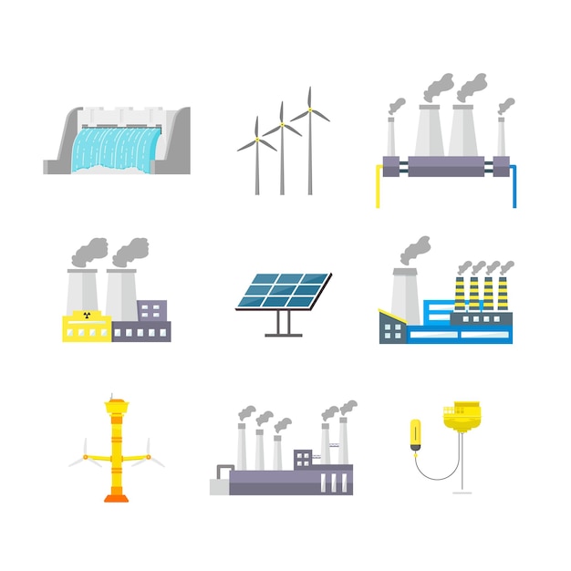 Cartoon energieopwekking kleur Icons Set Vector