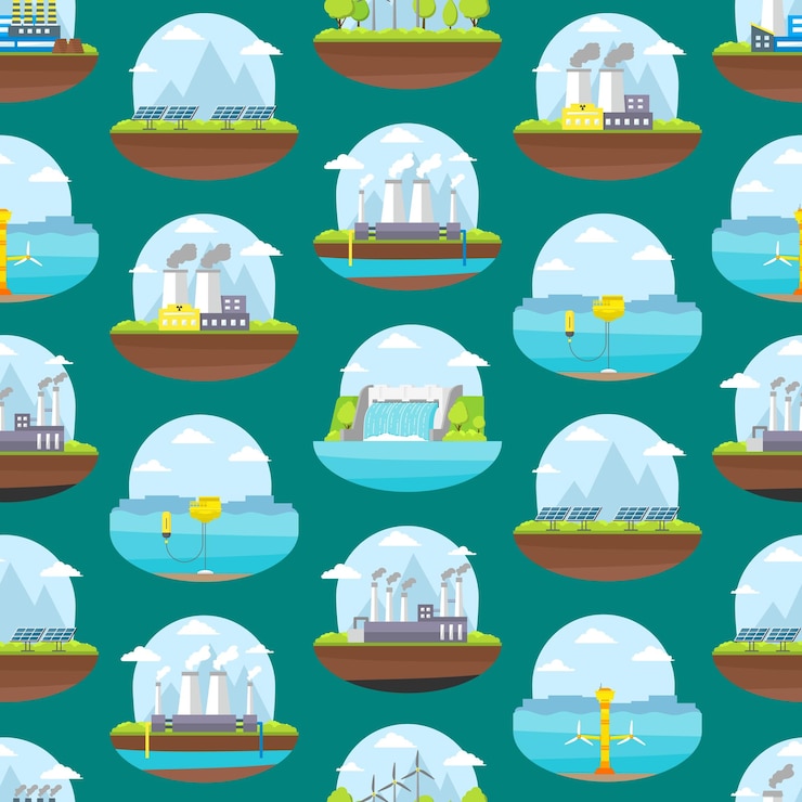 Vector cartoon energy generation seamless pattern background vector