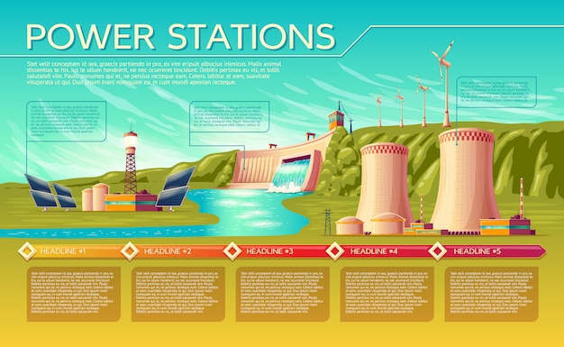 альтернативный альтернативный альтернативный мультяшный электростанция, традиционный шаблон инфографики, возобновляемый