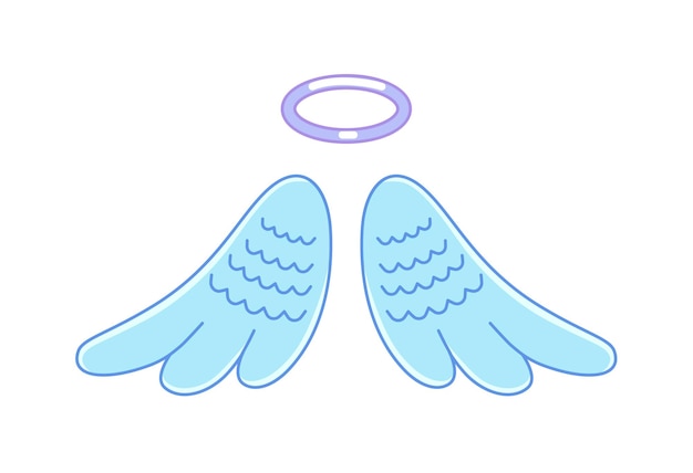 Vector cartoon engel vleugel en nimbus geïsoleerd op witte achtergrond