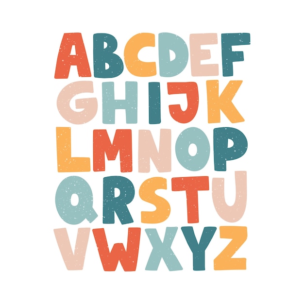 Vector cartoon engels alfabet. abc. grappige hand getekend grafisch lettertype. hoofdletters.