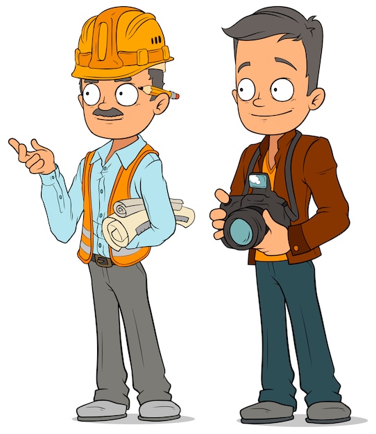 Cartoon engineer and photographer characters set