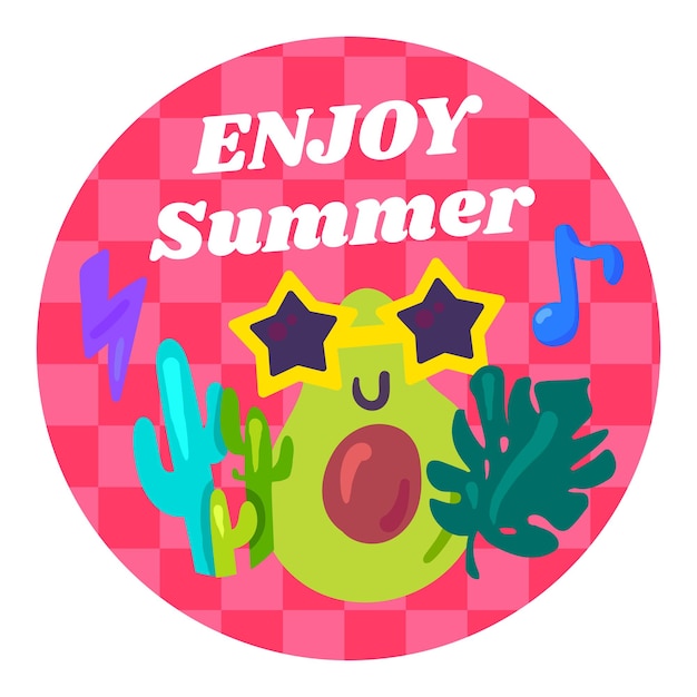 Vector cartoon enjoy summer round sticker