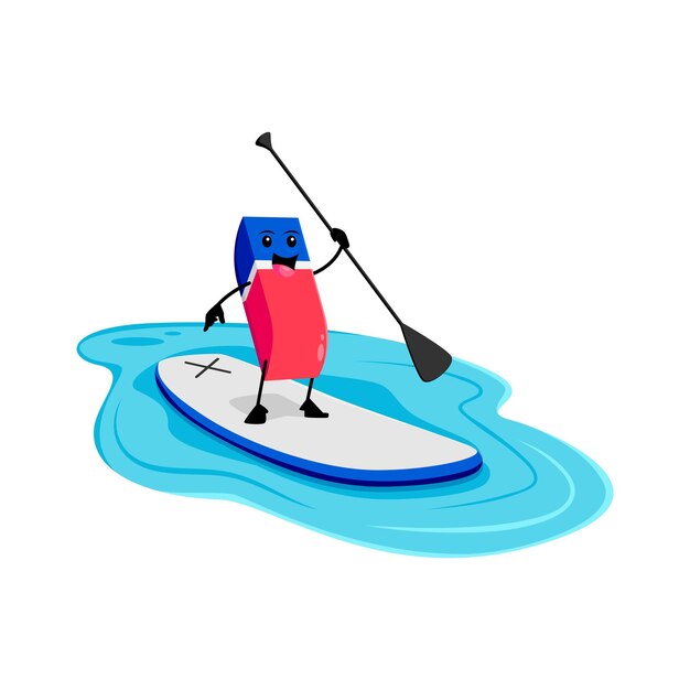 Cartoon eraser school character riding sup board