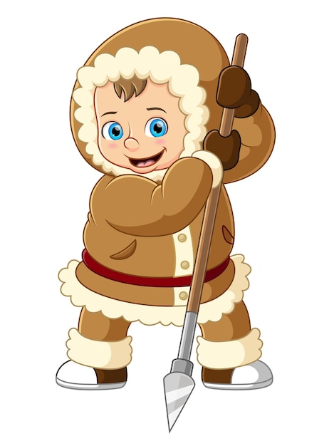 Cartoon eskimo boy holding a spear