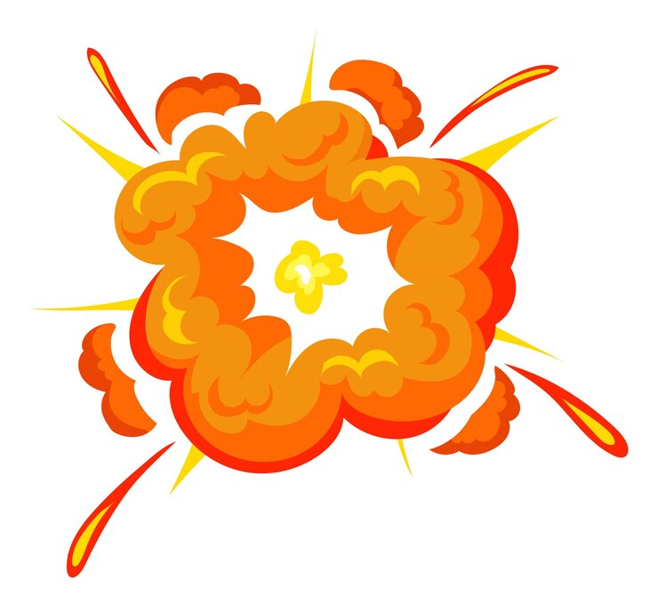Vector cartoon explosion effect colorful comic fire blast isolated on white background