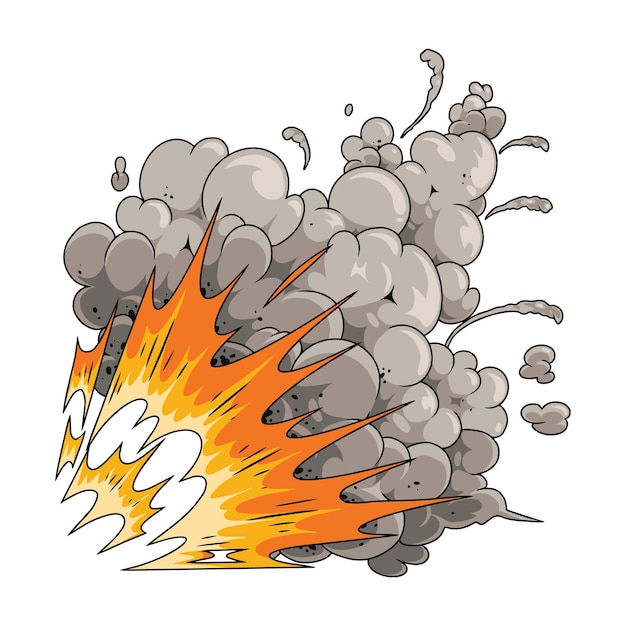 Cartoon Explosion with Fire and Smoke